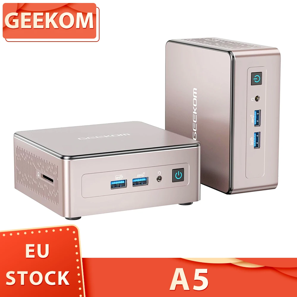 Geekom A5 Mini Pc, Amd Ryzen 7 5800H 8 Core Fino A 4.40Ghz, 32Gb Ram 512Gb Ssd, Wifi 6 Bluetooth 5.2, 4 Schermi Supporto, 8K Uhd