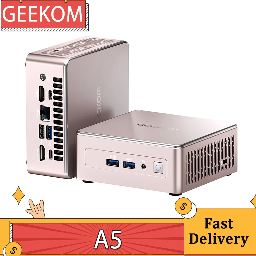 Geekom A5 Mini Pc, Amd Ryzen 7 5800H 8 Core Fino A 4.40Ghz, 32Gb Ram 512Gb Ssd, Wifi 6 Bluetooth 5.2, 4 Schermi Supporto, 8K Uhd