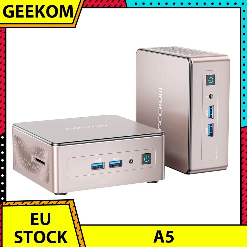 Geekom A5 Mini Pc, Amd Ryzen 7 5800H 8 Core Fino A 4.40Ghz, 32Gb Ram 512Gb Ssd, Wifi 6 Bluetooth 5.2, 4 Schermi Supporto, 8K Uhd