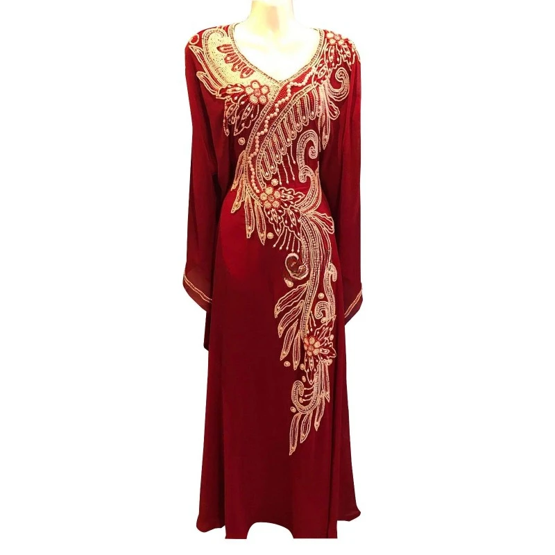 Red Maroon Royal Dubai Kaftan Farasha Abaya Fancy Long Dress Abito Da Donna