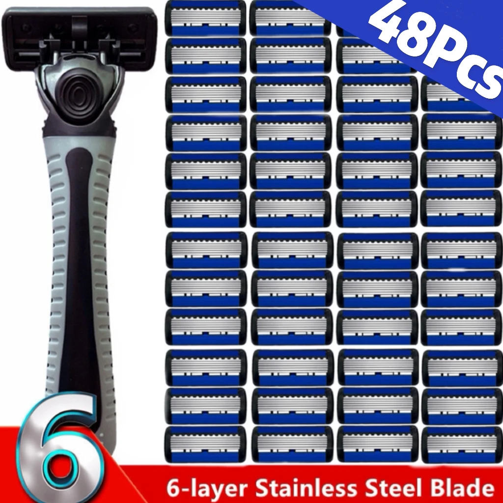 48/27/18/3Pcs Rasoio Manuale Per Uomo Lama A Sei Strati Con Testa A Lama Lame Vecchio Stile Rasoio Per Capelli Coltello Per Capelli Barba Unisex