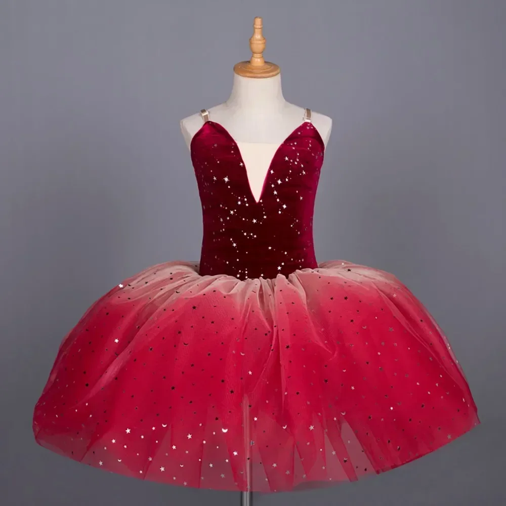 Red Purple Ballet Dress Kids Performance Costumes Ballet Dress Tutu Gonna Con Spalline Regolabili Ballerina Dress Body Girls