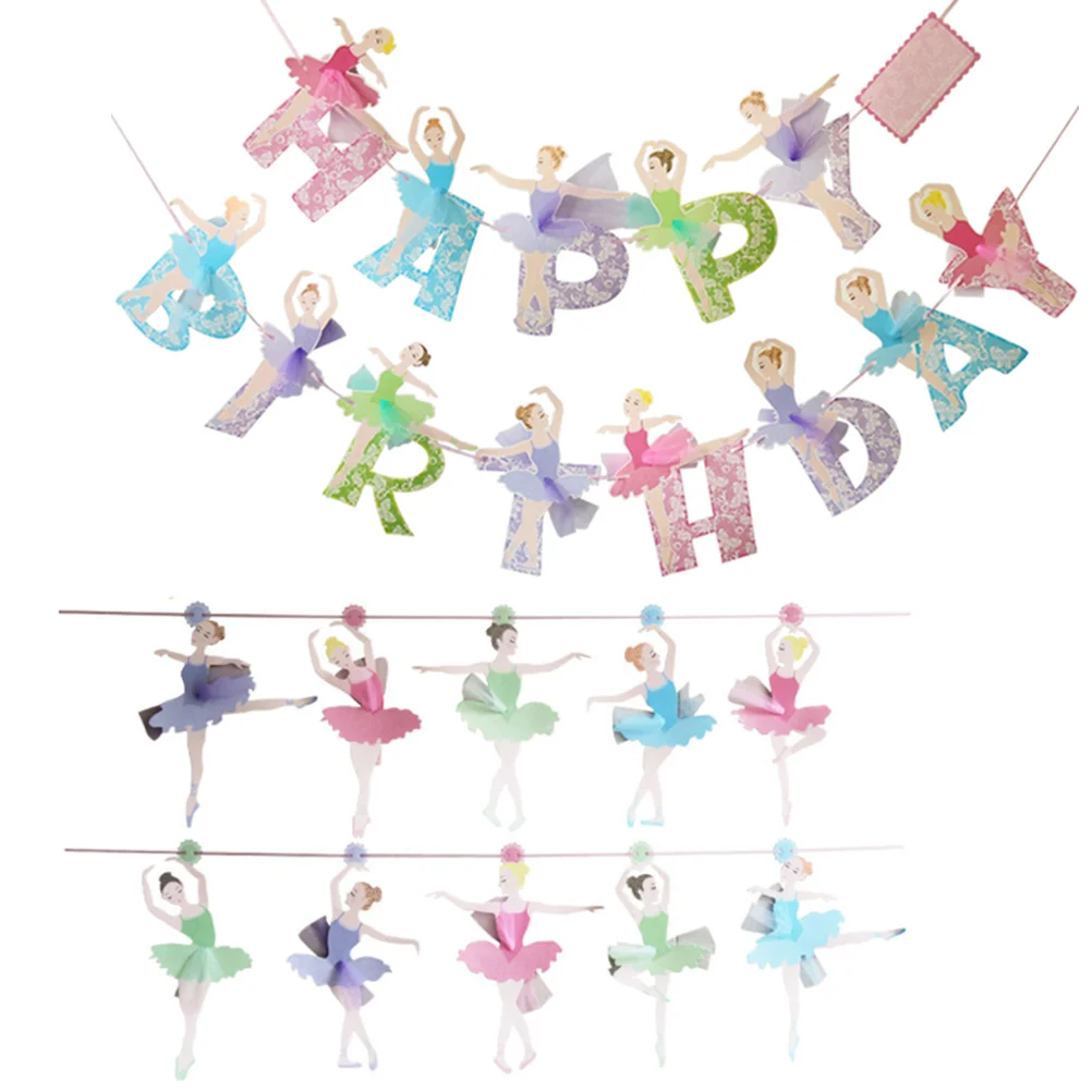 2 Set Ballerina Ragazze Decorazioni Per Feste Di Compleanno Banner Di Buon Compleanno Decorazioni Appese