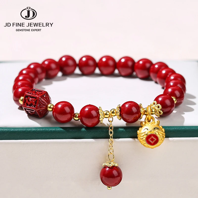 Jd Natural Purple Cinabro Buddha Barrel Lucky Pendant Dragon Bracciali Donna Vintage Luxury Design Beaded Strand Girls Jewelry