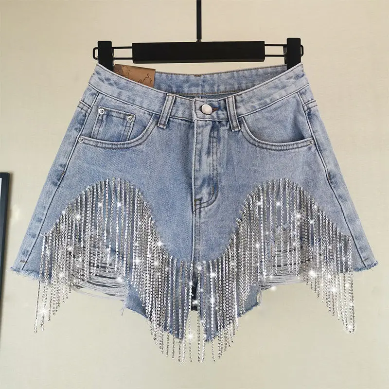 Estate Nuovi Jeans Strappati Corti Femme Vita Alta Diamante Nappa Fondo Casual Per Le Signore Pantaloncini Di Jeans Abbigliamento Donna Moda