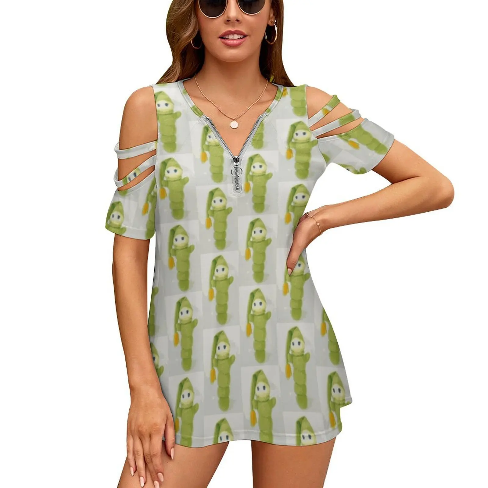 Anni '80 Vintage Glo-Worm New Fashion Zip Off Spalla Top Camicia Da Donna A Maniche Corte Anni '80 Vintage Glo Worm Toy Night Light Glow Worm
