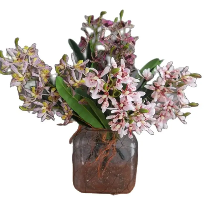 Un Finto Cymbidium Hybridum 17 "Lunghezza Simulazione Mini Orchidea Foglia Verde Per Fiori Artificiali Decorativi Per La Casa Di Nozze