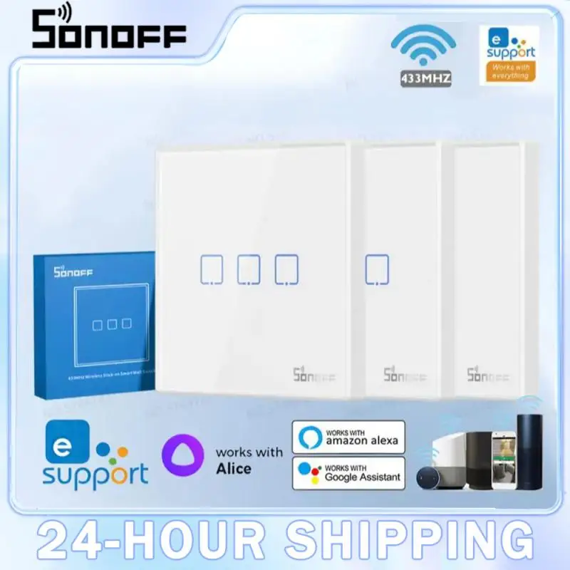 Sonoff T2Eu Rf Smart Switch Sticky 433Mhz Wireless Rf Remote Control Wall Panel 86 Type Touch Switch 1/2/3 Gang Tx Interruttori A Parete