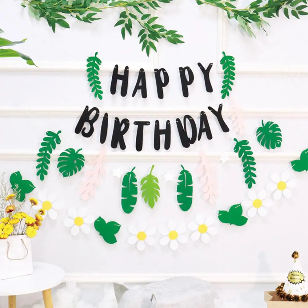 [Vendita Di Liquidazione] 1Pc Happy Birthday Banner Leaf Banner Garland Bunting Happy Birthday Party Decoration