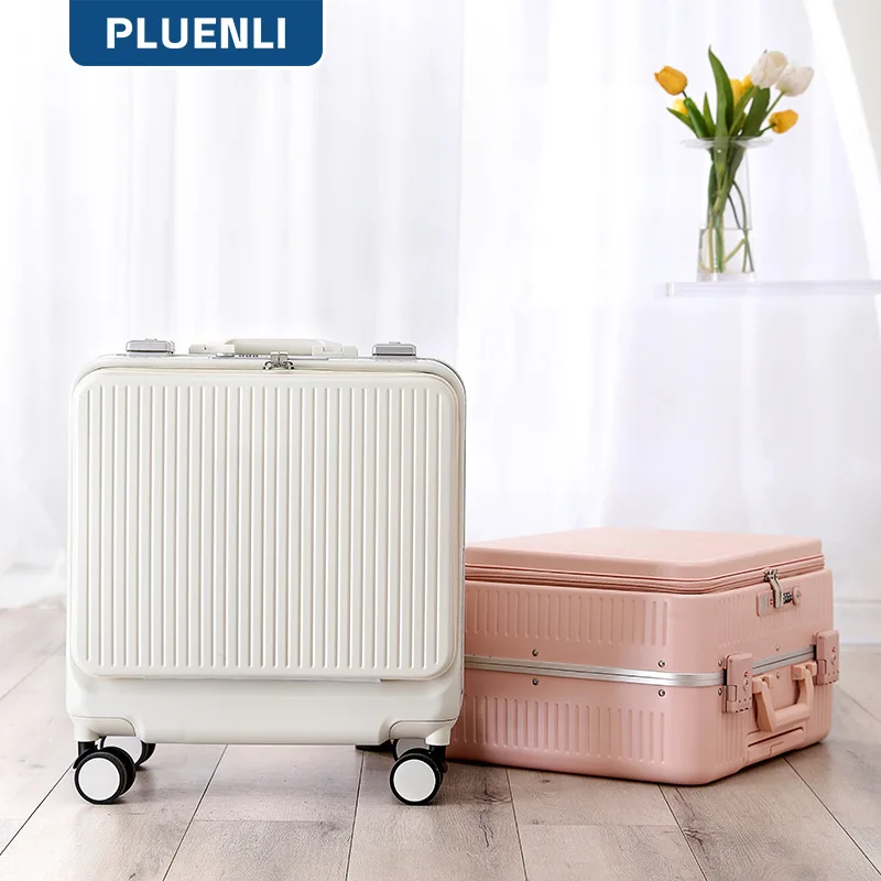Pluenli Bagaglio Piccola Hostess Da Donna Valigia Da Imbarco Leggera Trolley Muto Ruota Universale Anteriore Aperta Valigia Lunga