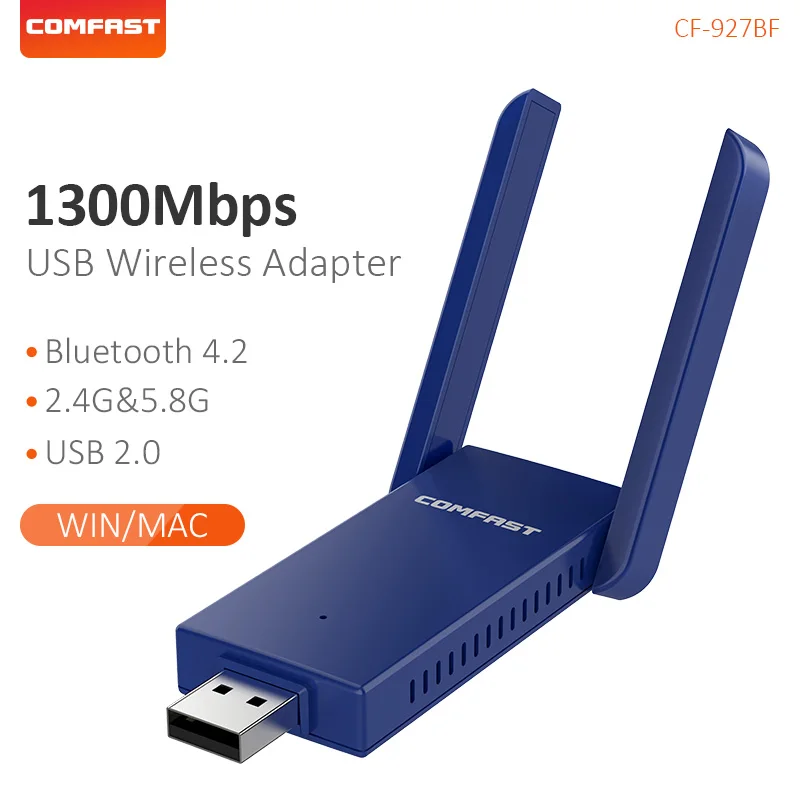 Comgrassi Adattatore Wifi Usb Ricevitore Wifi Wireless Lan Antenna Wireless 2.4 5.8Ghz 1300Mbps Ethernet Pc 11Ac Wifi Scheda Di Rete Usb