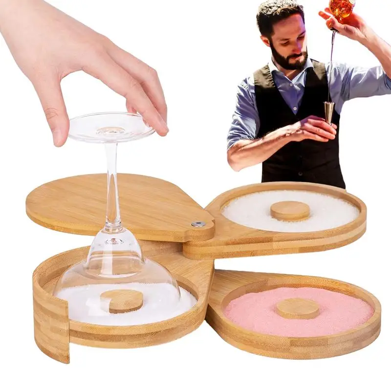 Margarita-Salt Bamboo Rimmer Glass Bar Rimming Station Home Lime Juice Sugar Salt Box Contenitore Per Cocktail Condimento Board