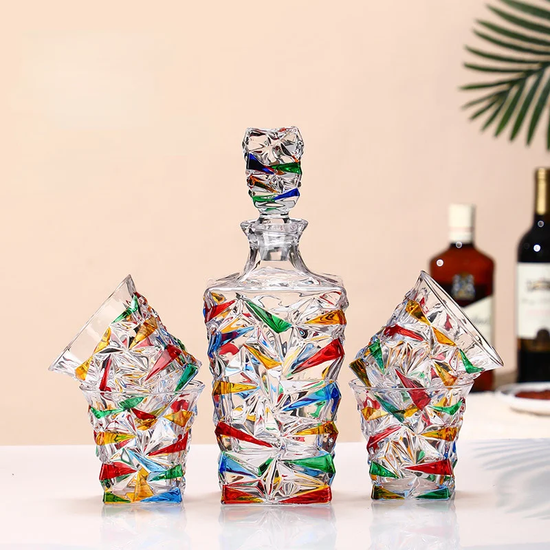 Decanter Per Whisky In Cristallo Colorato Da 900Ml Italia Zecchin Design Glassware Wine Set Rainbow Glacier Crack Cognac Whisky Bottle Jar