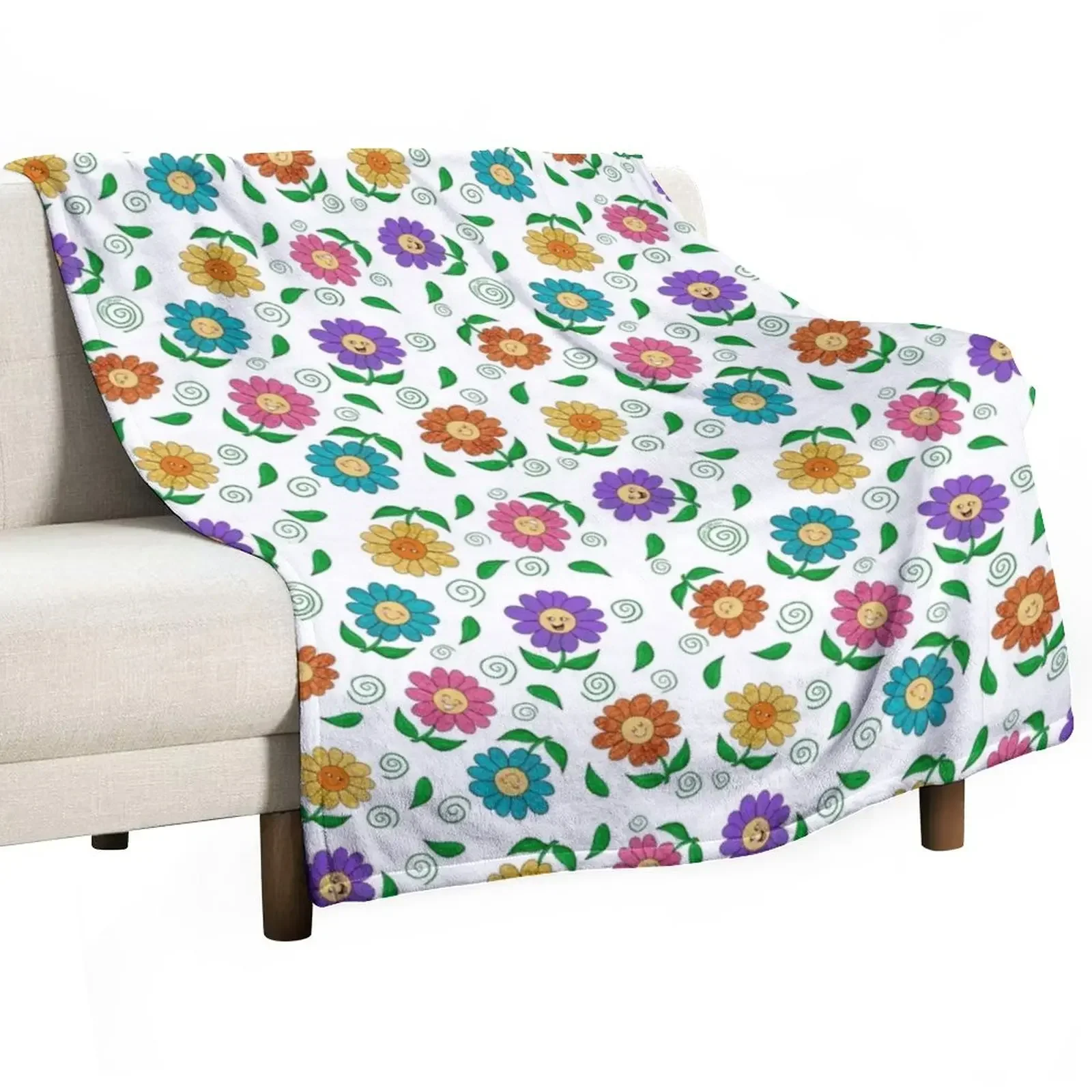Happy Colorful Flowers Throw Coperta Luxury Designer Divano Gigante Letti Decorativi Termici Per Coperte Da Viaggio
