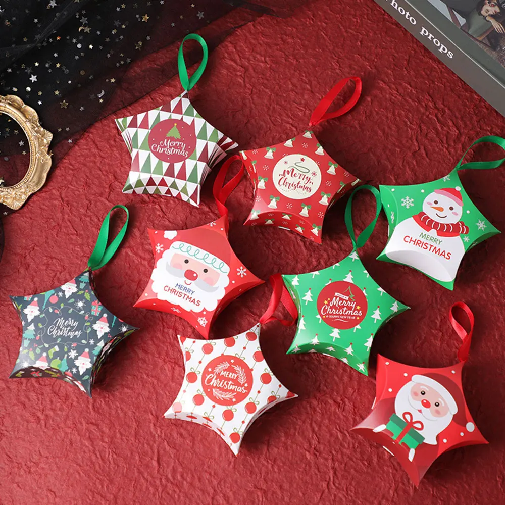 8 Pezzi Scatola Di Caramelle Natalizie A Forma Di Stella Scatole Regalo Di Carta Fai Da Te Con Nastro Buon Natale Scatole Borsa Per La Casa Capodanno 