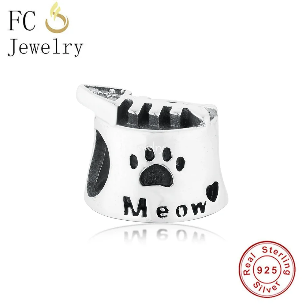Fc Jewelry Fit Original Pan Charms Bracciale 925 Sterling Silver Cat Meow Fish Food Bowl Bead Per Fare Le Donne Berloque 2024