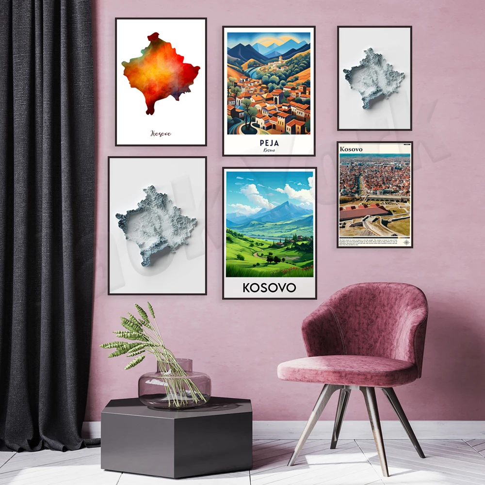 Stampe Del Kosovo, Poster Della Città Turistica Di Prishtina-Kossovo, Mappa Topografica Semplice Del Kosovo-Mappa Di Elevazione, Stampa Di Poster Euro