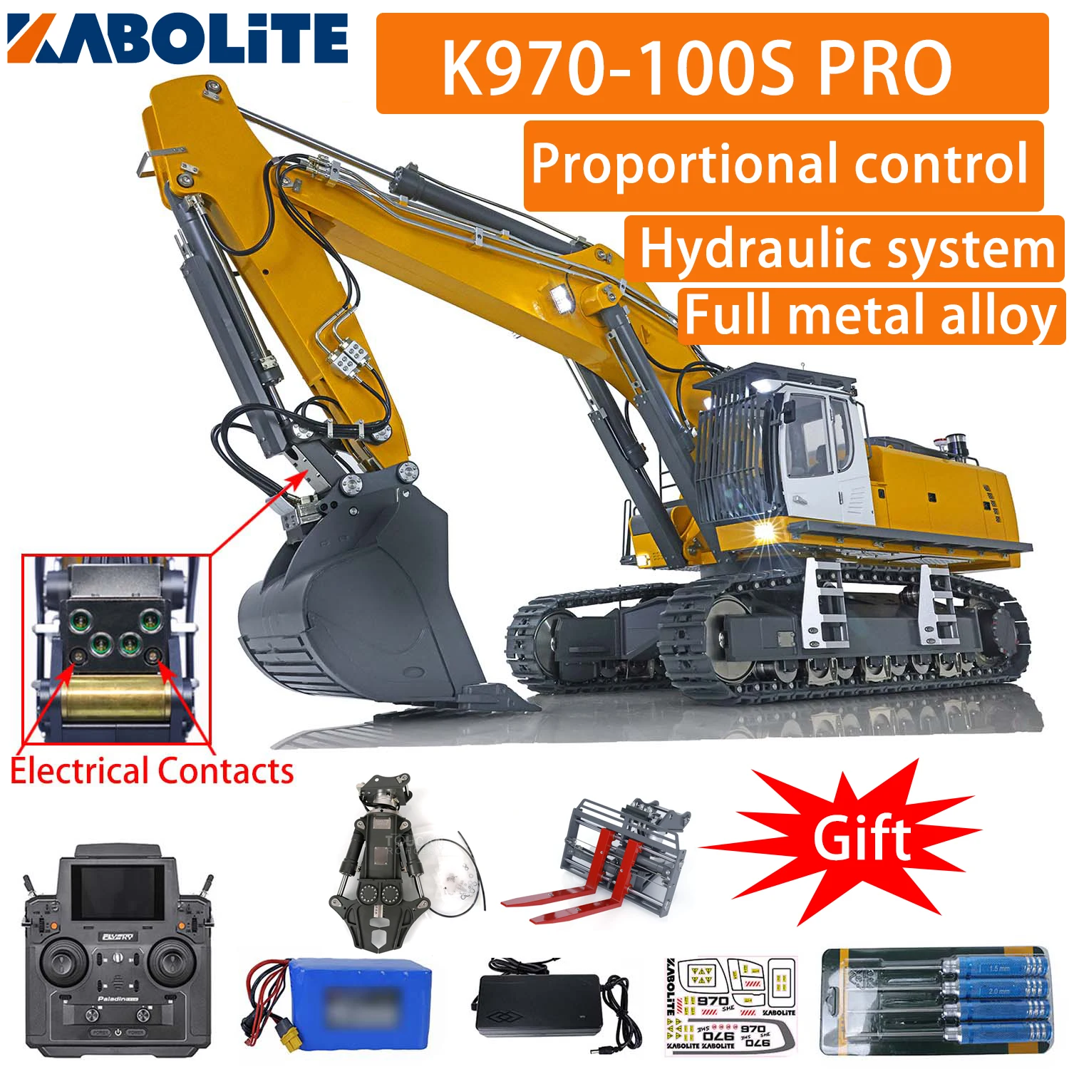 Kabolite 1/14 Escavatore Idraulico Telecomandato K970 100S Pro Rc Digger Modello Rc Heavy Machine