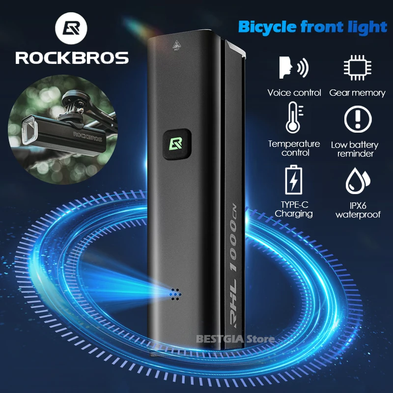 Rockbros Smart Bike Lights Controllo Vocale Lampada Anteriore Per Bicicletta Luce A Led Ricaricabile Torcia Ad Alta Visibilità Ipx6 Impermeabile