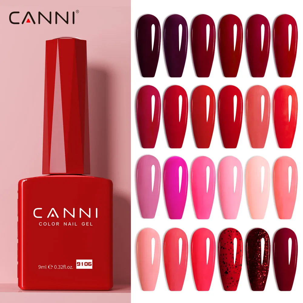 Canni Hema Free Nail Gel Polish Christmas Red Color Collection Semi Permanent Nail Disidratator Primer 9Ml French Splendido Colore
