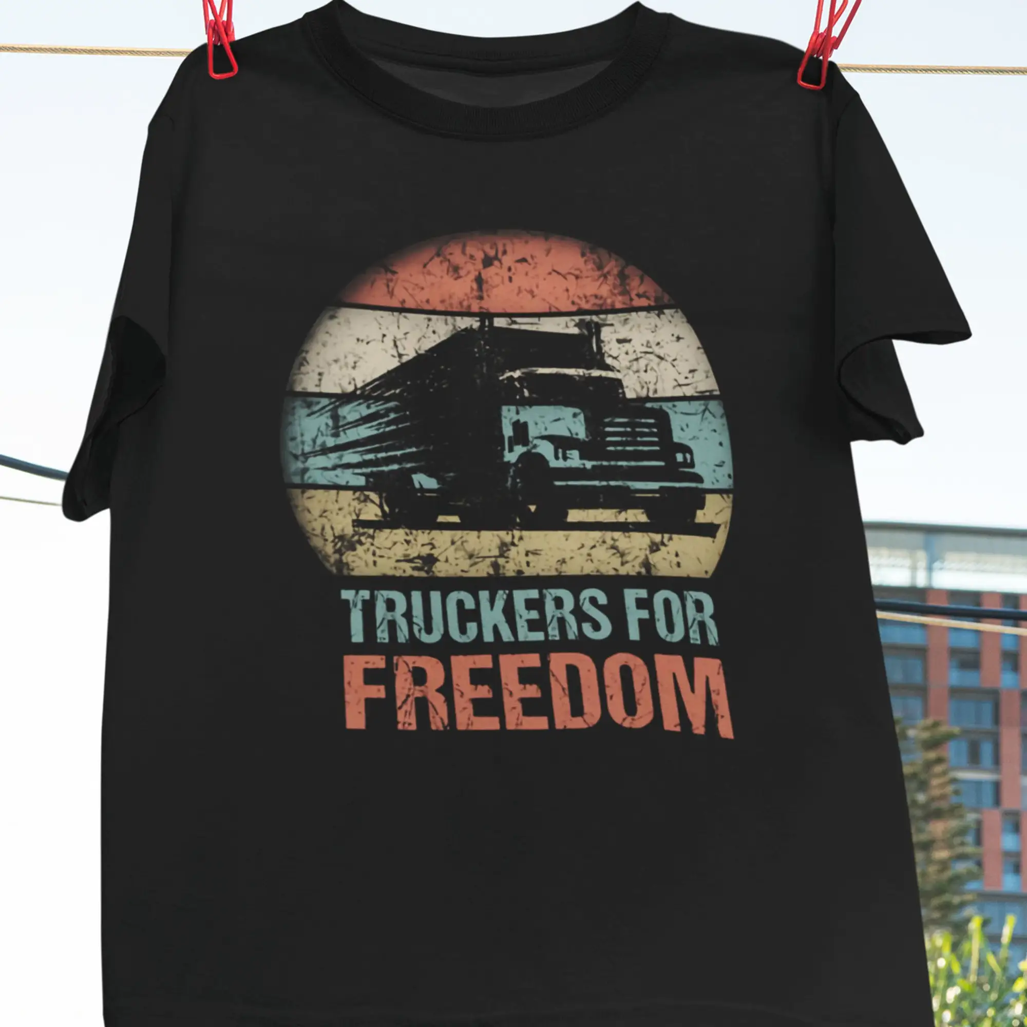 Truckers For Freedom Retro Vintage T Shirt Driving Truck Driver Support Trucker