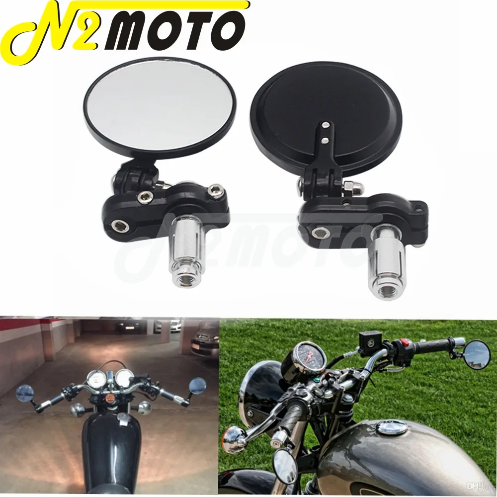 3 Inch Round Foldable Mirrors 7/8'' 22Mm Handle Bar End Rearview Side Mirror Universal For Motorbike Cruisers Cafe Racer Bobber