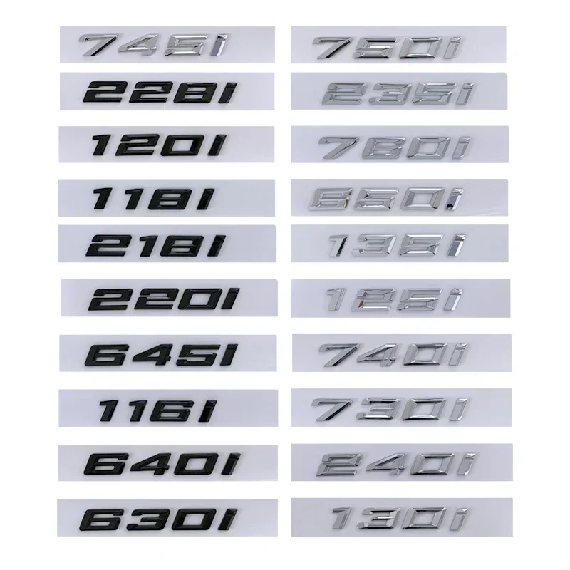 1X Cromo Nero Lucido Per Bmw Lettering 1 2 3 4 5 6 7 Carrozzeria Posteriore Tronco Emblema Distintivo Adesivo Emblema Logo Accessori