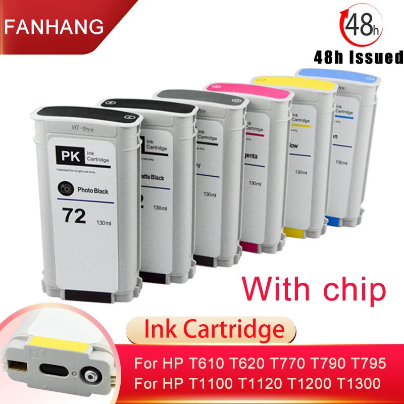 Per Cartuccia Di Inchiostro Hp 72 Con Chip Compatibile Per Hp T790 T610 T620 T770 T795 T1100 T1120 T1200 T1300