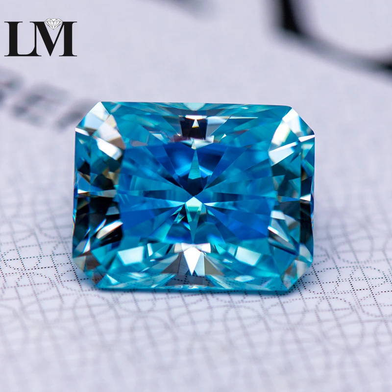 Moissanite Stone Radiant Cut Aquamarine Color Lab Grown Diamond Per Charms Gioielli Donna Con Certificato Gra Consegna Gratuita