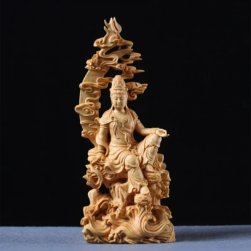 Figura Di Buddha Guanyin In Legno Da 18Cm, Statua Di Buddha In Stile Cinese Statua Di Buddha In Legno Popolare Orientale Buda Carving Home Decor