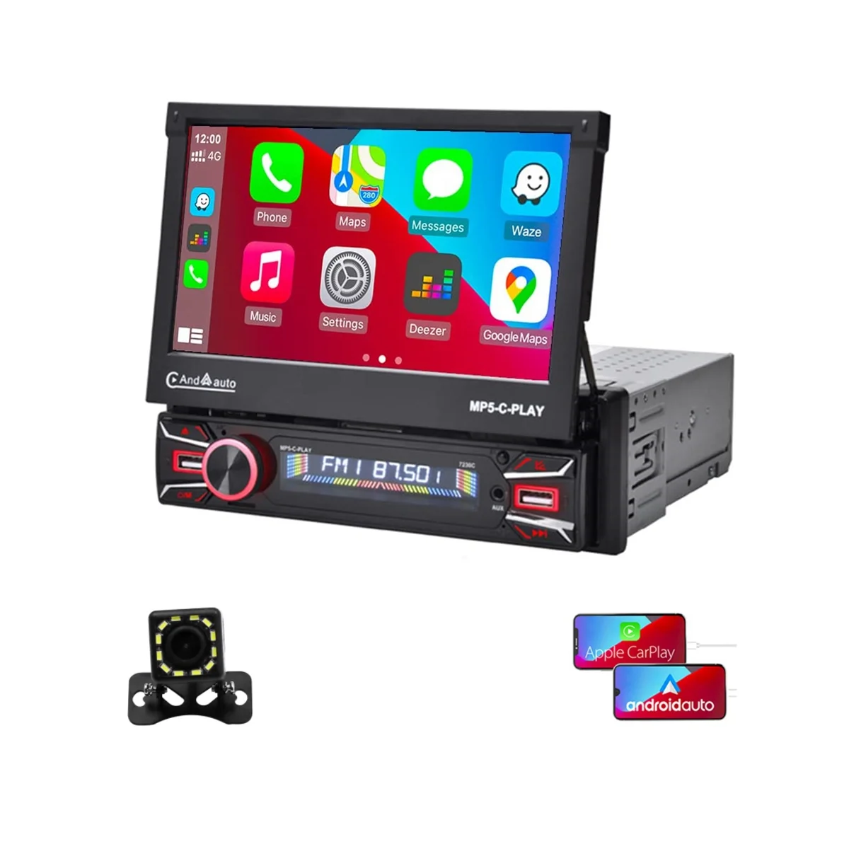 1Din Car Stereo Wireless Carplay Android Auto 7In Electric Flip Out Touch Screen Autoradio Bluetooth Mirror Link Camera
