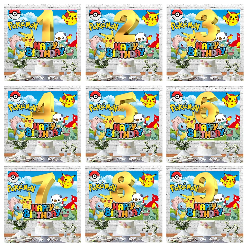 Anime Pokemon Pikachu Tema 1-9 Anni Bambini Compleanno Sfondo Decorazione Per Ragazzo Regalo Di Compleanno Fotografia Sfondo Suppl