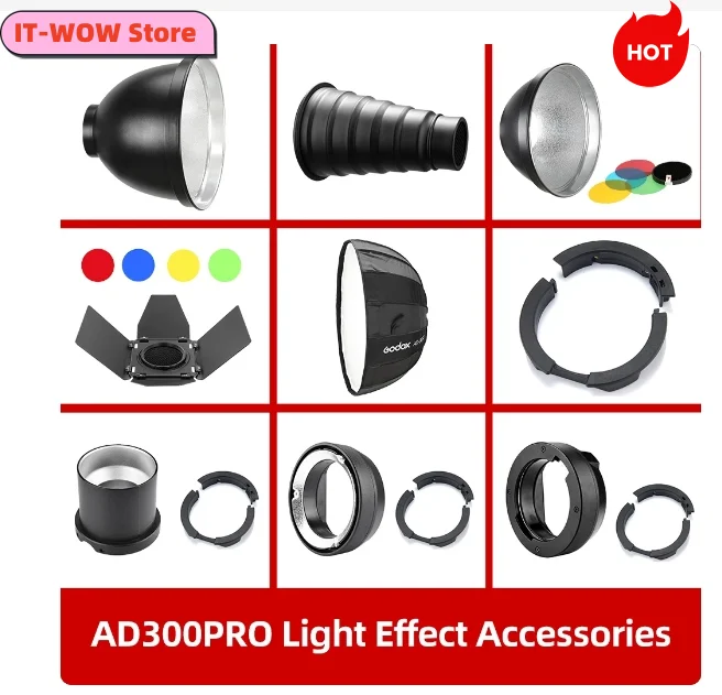 Godox Bd-10 Barn Door Sn-04 Snoot Ad-R14 Ad-R12 Riflettore Standard Ad-Ab Wb30P Accessori Batteria Per Godox Ad300Pro