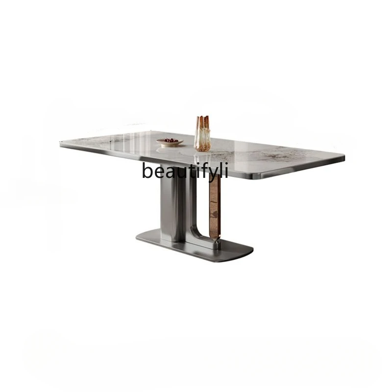 Tavolo Da Pranzo In Pietra Di Lusso Leggero In Stile Italiano In Acciaio Inossidabile Minimalista Luminoso Chanel Luxury Stone Small Apartment
