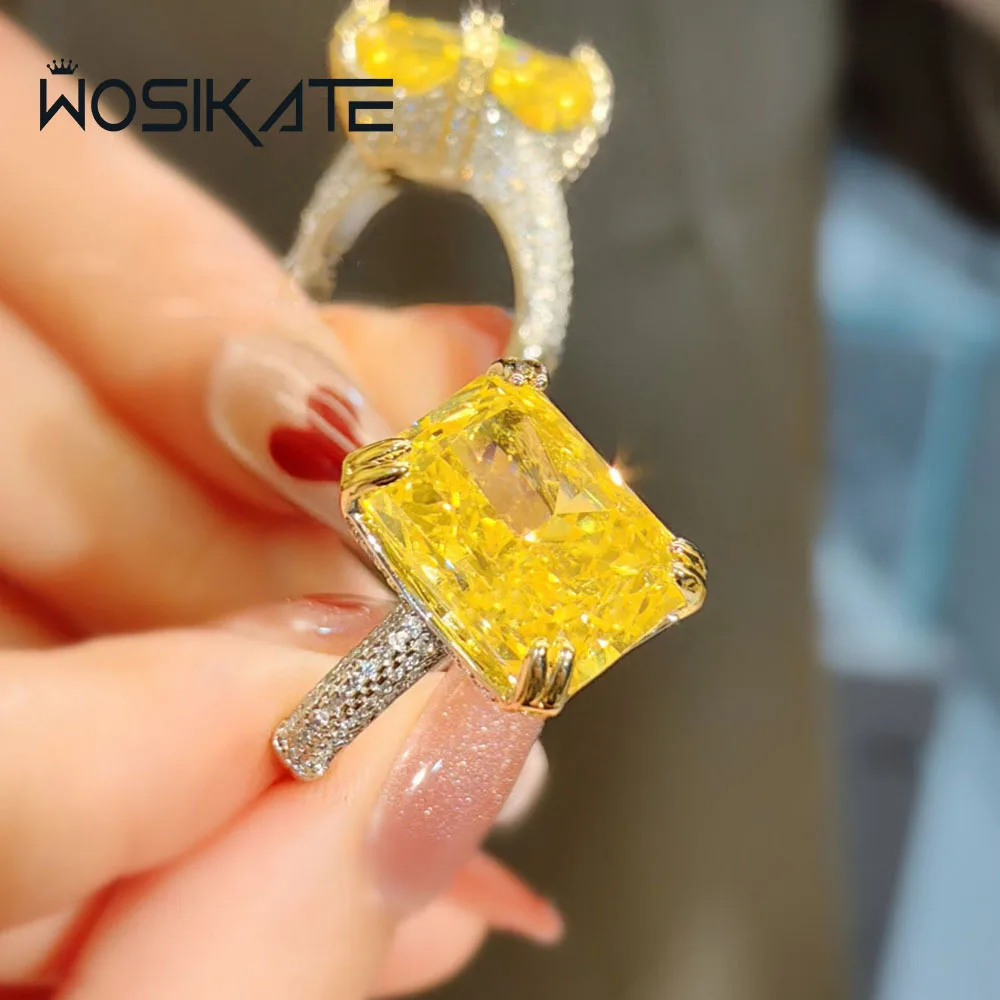 Wosikate Luxury Ice Cut Princess Square High Carbon Diamond Wedding Ring Per Le Donne Regalo Di Fidanzamento Di Gioielli Di Moda Di Alta Qualità