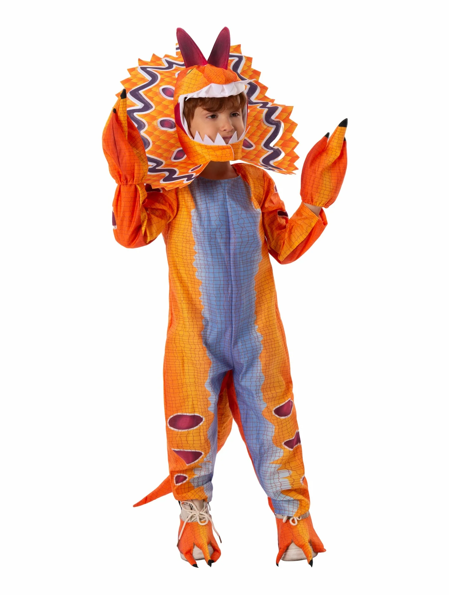 Halloween Dinosaur Cosplay Orange Dinosaur Tuta Dilofosaurus Cosplay Costume Kid