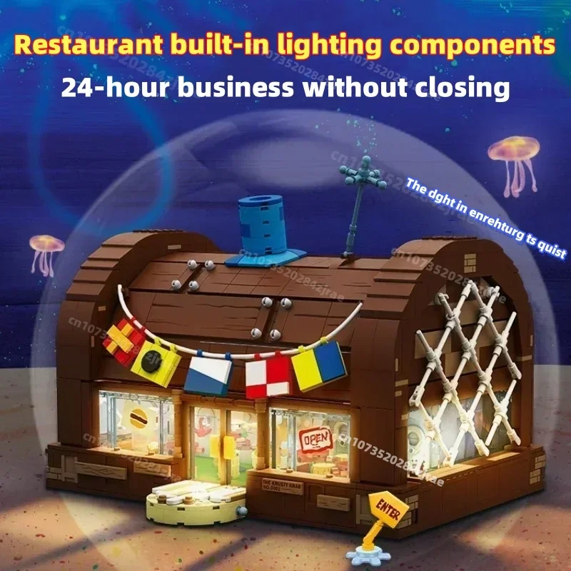 Spongebob Building Blocks Cartoon Crab King Restaurant Assembly Toy Patrick Star Model Ornaments Captain Collection Gift