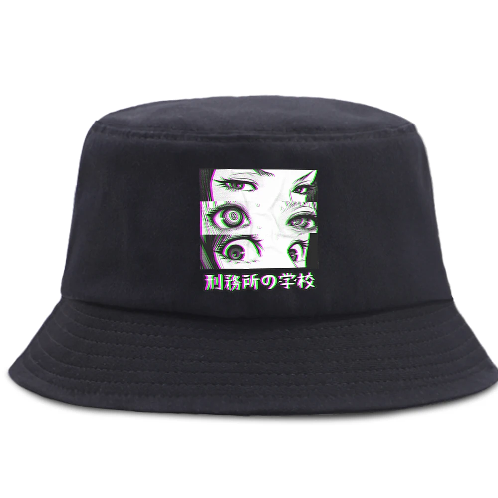 Prison School Eyes Sad Bucket Hat Unisex Fashion Fisherman Cap Outdoor Sunscreen Panama Caps Japan Anime Casual Fishing Hats
