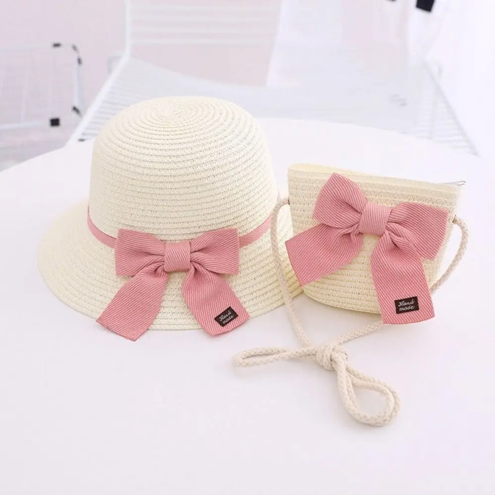 New Travel Girls Straw Bag Cap Set Cappelli Da Spiaggia Cappello Da Pescatore Cappello Da Sole Per Bambini