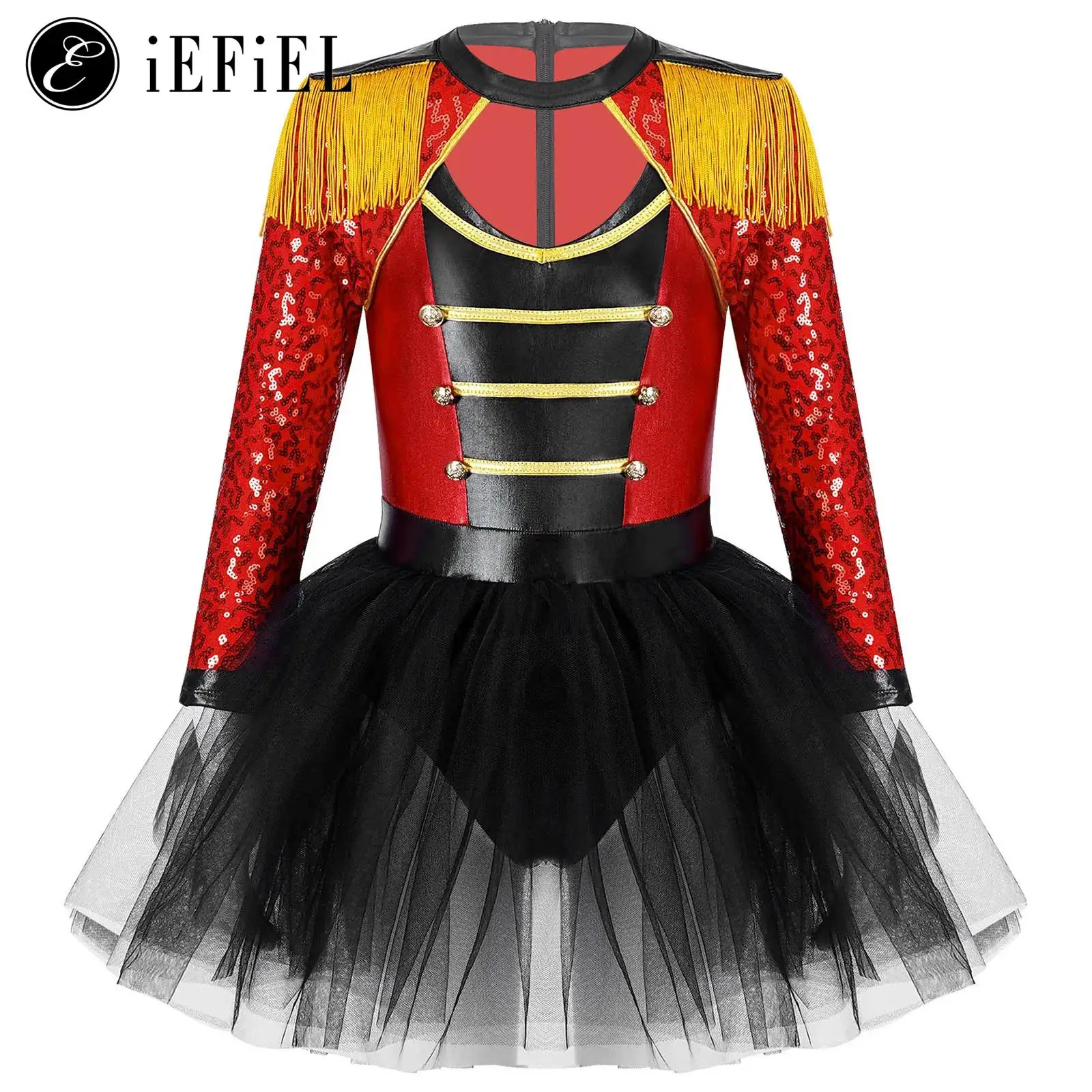 Bambini Ragazze Paillettes Manica Lunga Nappa Vestito Da Ballo Gonna Body Circus Ringmaster Lion Tamer Performance Costume Di Halloween