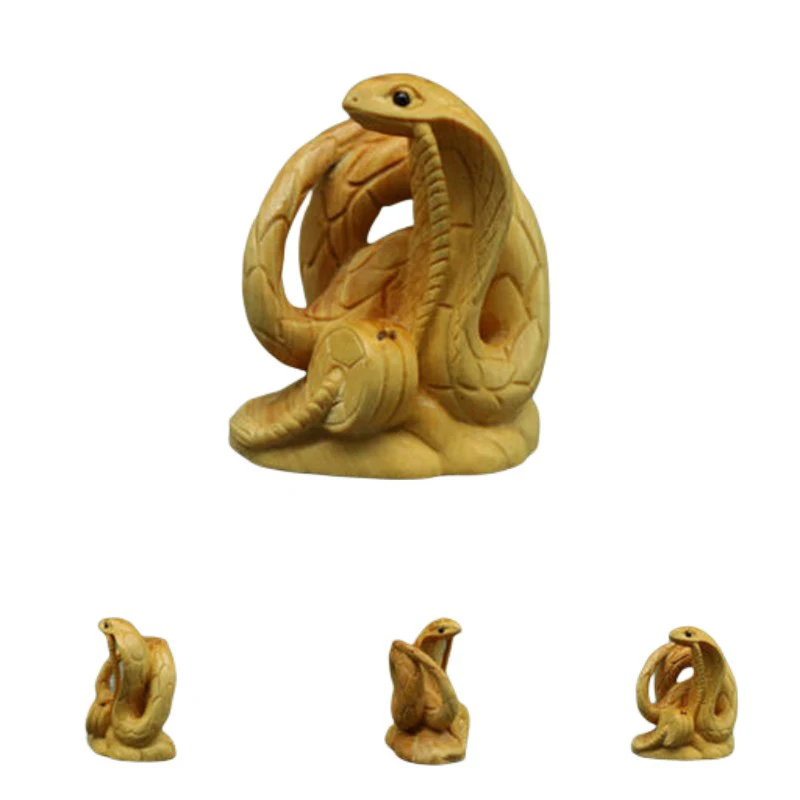 Cq092Ca - 2 "Intagliato A Mano In Bosso Intaglio Netsuke Zodiac Snake Cobra Scultura Ornamenti Animali