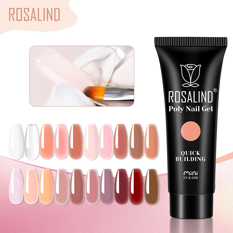 Rosalind 10Ml Pure Color Crystal Poly Nail Gel Semi Permanente Acrilico Nail Art Vernici Ibride Poly Nail Polish Top Base Coat