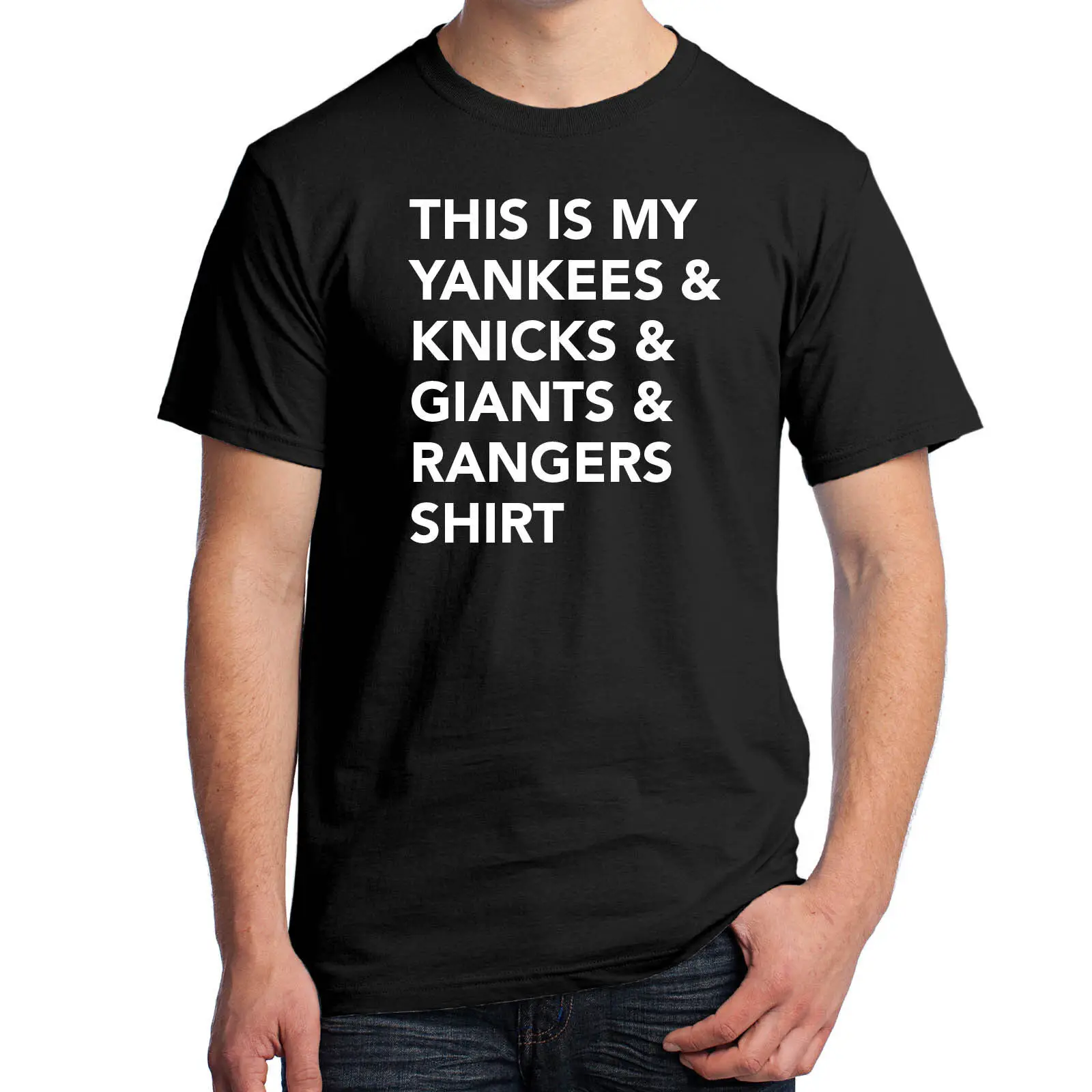 Questo È Il Mio Yankees & Knicks & Giants & Rangers Shirt New York Sports Teams 2163 Regular Fit Top Manica Corta