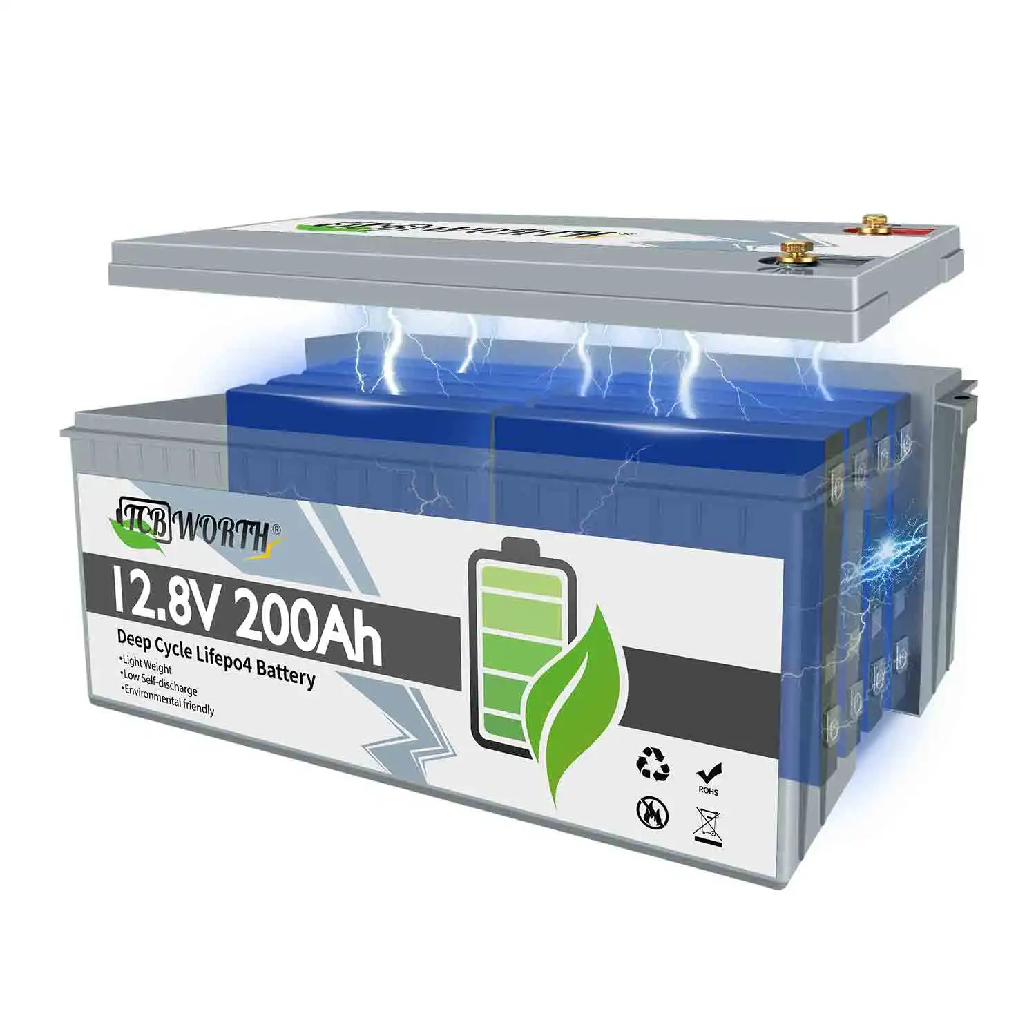 Magazzino Locale Tcbworth Lifepo4 Batteria Integrata Bms Batteria Al Litio Ferro Fosfato 12V 100Ah 200Ah Batteria Solare Lifepo4