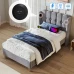 Polsterbett Einzelbett Mit Usb Type C Ladefunktion, Bettgestell Mit Lattenrost, Gepolstertes Bett In Grau,90X200 Cm Bettrahmen J