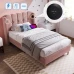 Polsterbett Einzelbett Mit Usb Type C Ladefunktion, Bettgestell Mit Lattenrost, Gepolstertes Bett In Rosa,90X200 Cm Bettrahmen J