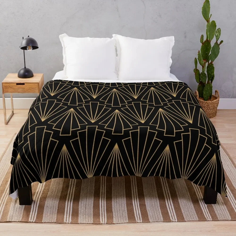 Oro E Nero Art Deco Pattern Plaid Fluffys Large For Winter Coperte