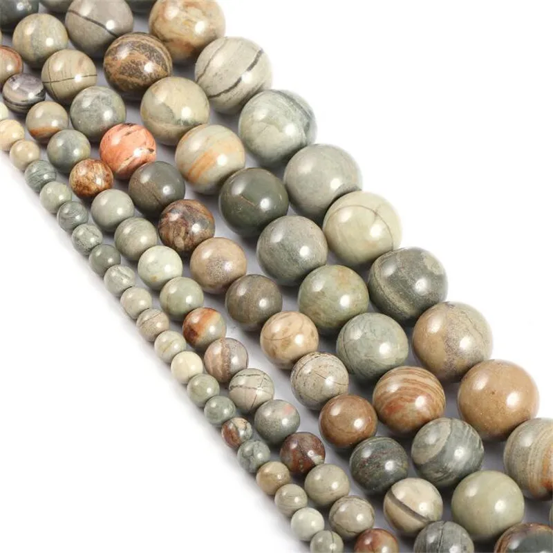 4/6/8/10Mm Perline Jaspers Foglia Grigia Jaspers Pietra Naturale Perline Distanziatore Per Accessori Fai Da Te Collana Braccialetto Creazione Di Gioie