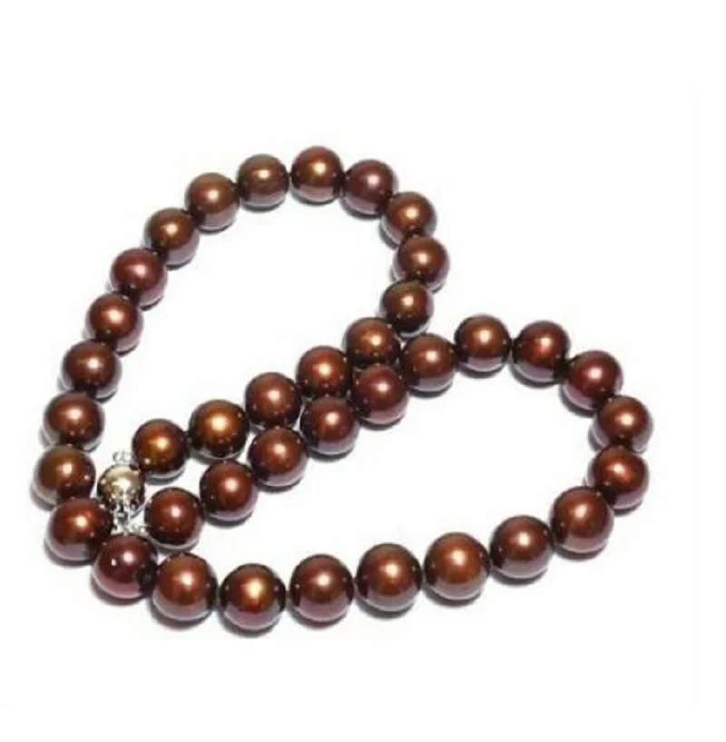 New Aaa Rare Chocolate Brown 10-11Mm Round Pearl Collana Vintage Da 18 Pollici 925S