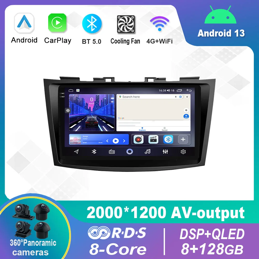 Autoradio Stereo Con Schermo Multimediale Android 13.0 Per Suzuki Swift 2011 - 2015 Navigazione Gps Carplay